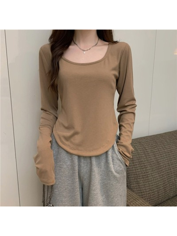 长袖T恤女式秋冬新款潮ins不规则修身学生休闲短款上衣少女打底衫