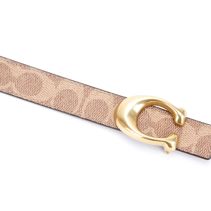 蔻驰coach奢侈品女士专柜款双面人造革配皮腰带皮带卡其色配棕色箱包