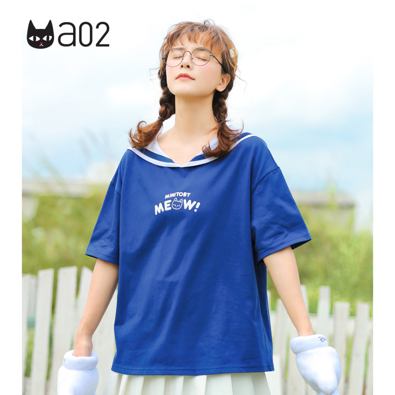 a02新款2020减龄学院风字母印花海军领短袖T恤女DTV2D1051KT