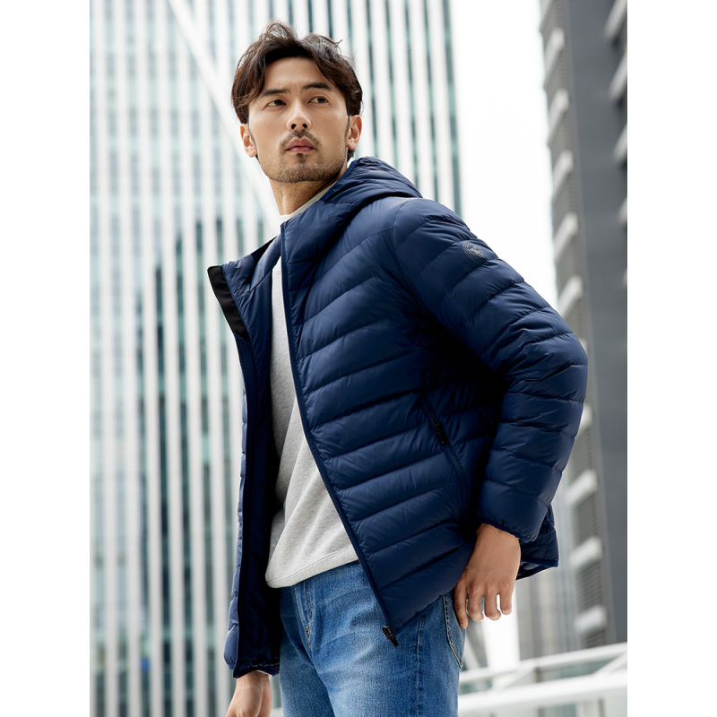 坦博尔2021新款轻薄羽绒服男连帽基础简约时尚短款休闲保暖外套男