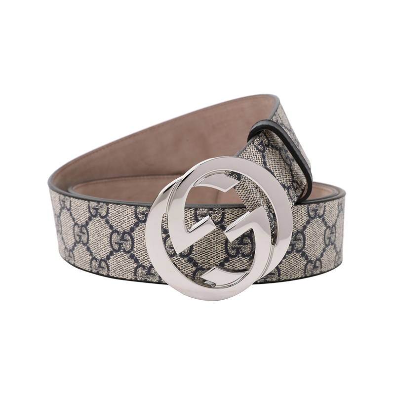 预售古驰gucci腰带40d双g互扣老花帆布411924男款腰带男士皮带银扣