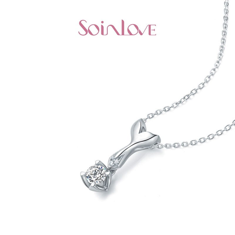 Soinlove 美人鱼系列PT950铂金钻石坠项链女 送礼推荐