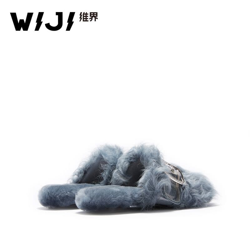 WIJI2018秋冬新款时髦潮流女单鞋休闲舒适羊卷毛金属环扣平底女鞋图片