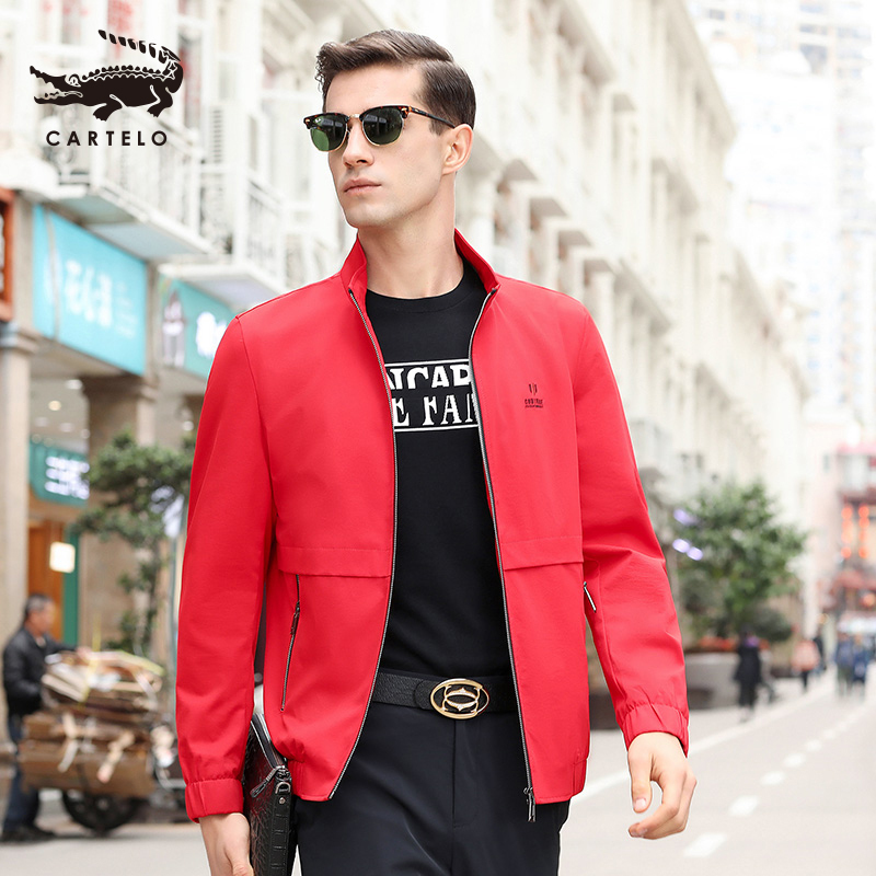 鳄鱼cartelo薄款纯色夹克衫春秋2020中年男士休闲纯色立领夹克外套男