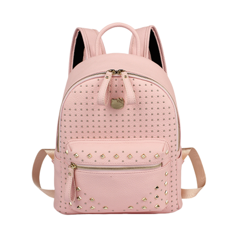 Hello Kitty凯蒂猫纯色嵌珠女士双肩包 粉色