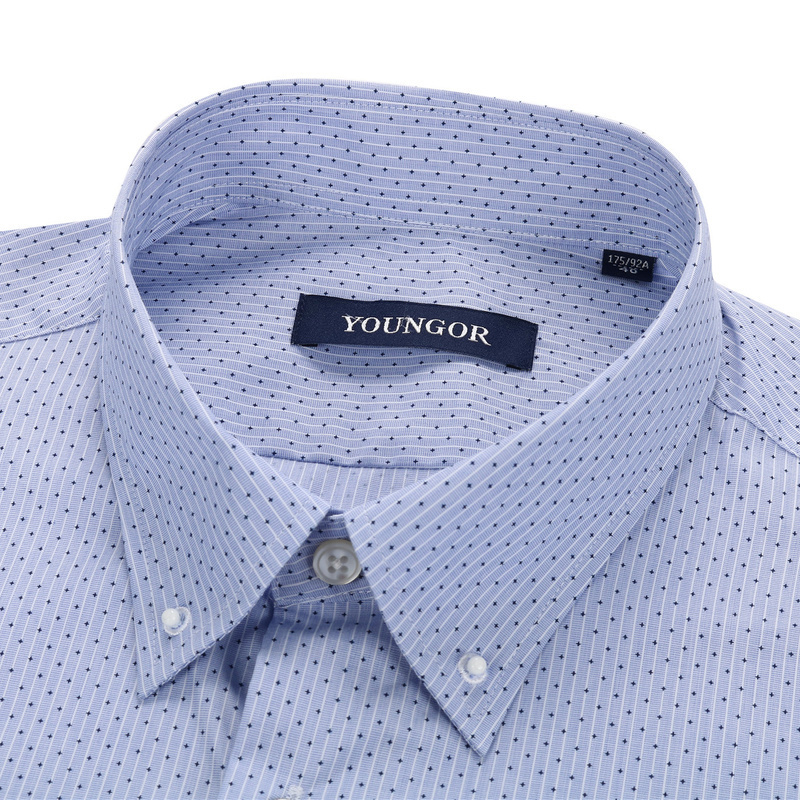 Youngor/雅戈尔夏季新品男士商务正装白底紫纹纯棉短袖衬衫562HJY