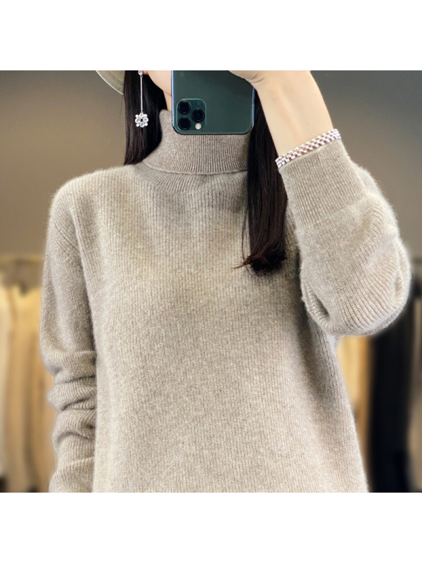 秋冬新款高翻领套头毛衣女长袖针织打底衫简约百搭保暖内搭毛衫