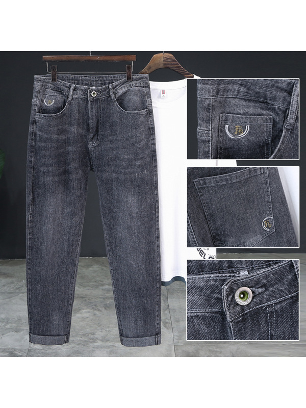 Ceba高弹力夏季薄款牛仔裤刺绣抖音男装长裤新塘牛仔裤男