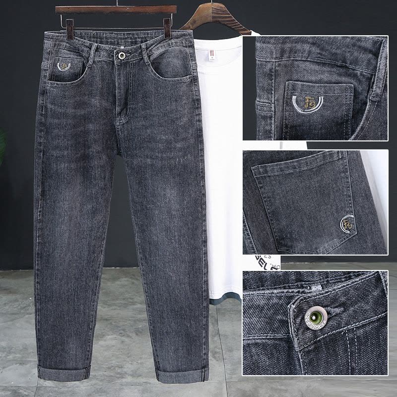 Ceba高弹力夏季薄款牛仔裤刺绣抖音男装长裤新塘牛仔裤男图片