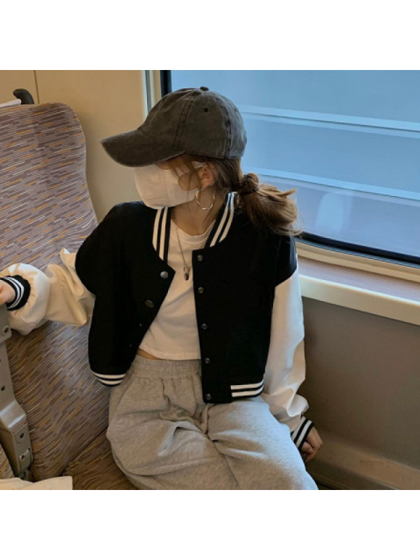 秋冬季短款棒球服长袖单排扣外套女装新款小个子美式高街ins