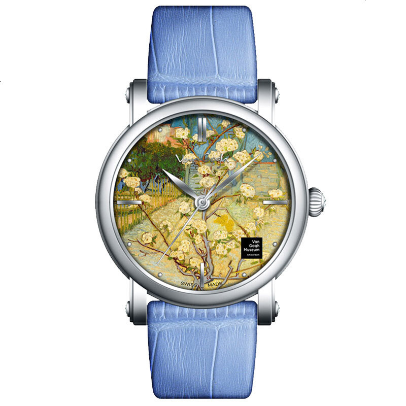 梵高（VAN GOGH）瑞士手表 3D打印油画表面皮革表带时尚休闲 石英表 女士 盛开的小梨树Lady18
