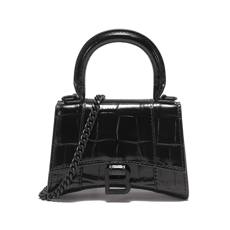 巴黎世家 BALENCIAGA 女士皮革鳄鱼压纹手提单肩斜挎包迷你链条包沙漏包664676 1LR67