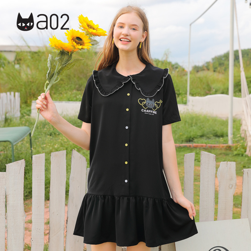 a02新款2020夏季减龄少女减龄娃娃领领宽松连衣裙女DTV2D0581DR