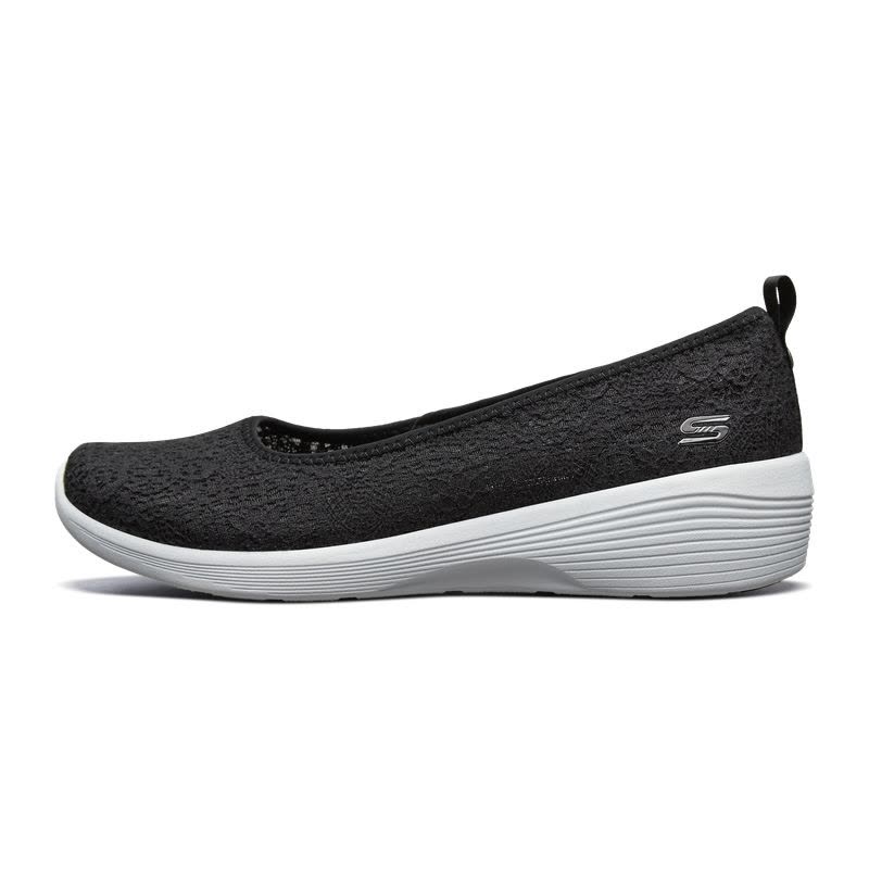 Skechers斯凯奇2019夏一脚蹬休闲鞋镂空蕾丝花纹坡跟通勤单鞋图片