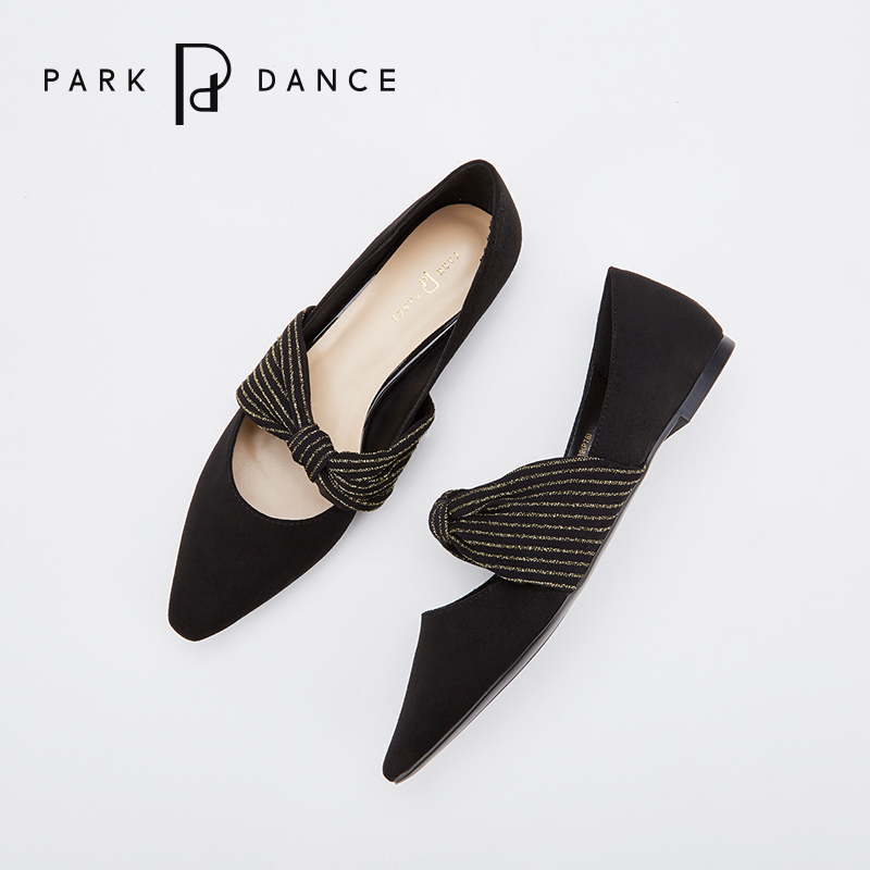 park dance女鞋平底中空打结尖头舒适休闲套脚时尚浅口扎带单鞋女