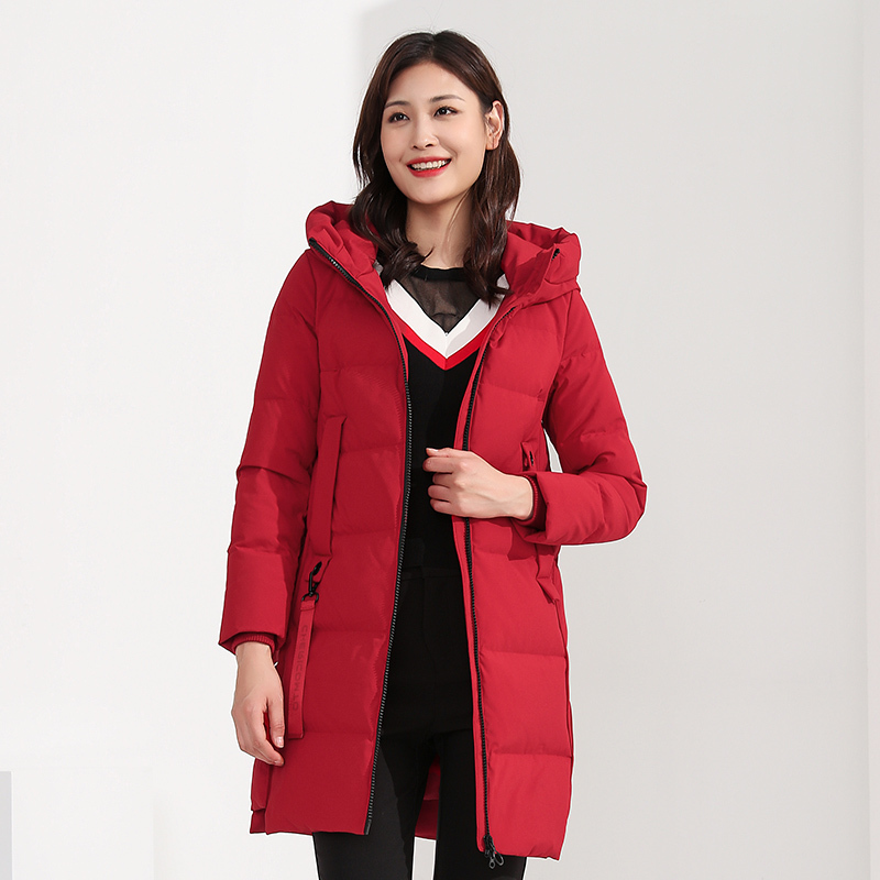 千仞岗秋冬新款羽绒服女甜美休闲连帽中长款纯色羽绒服