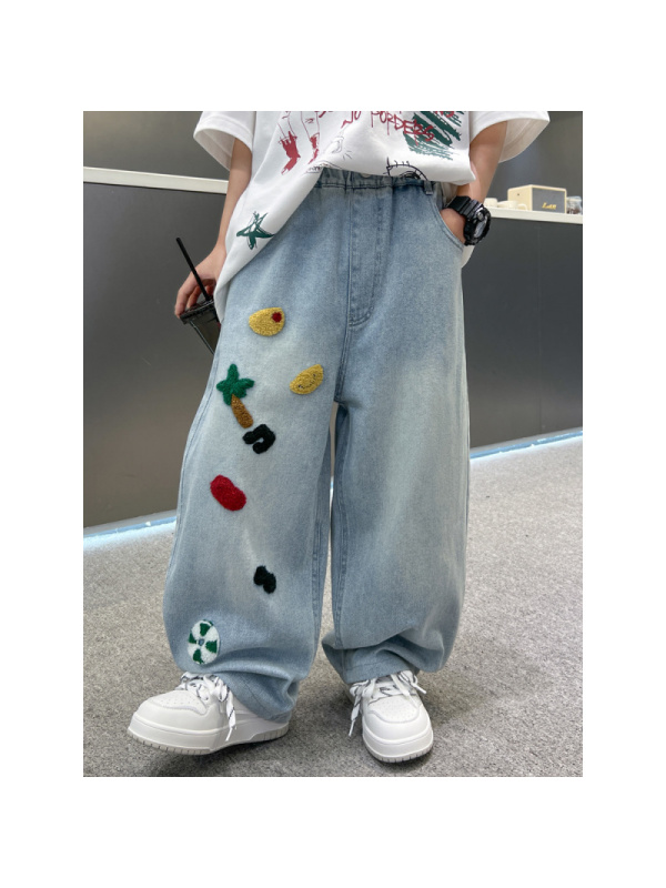 男童裤子春秋款2026新款儿童春季男孩直筒牛仔裤大童春装阔腿长裤