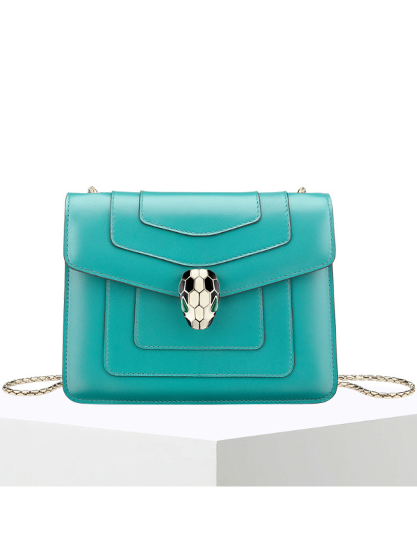 预售 宝格丽 BVLGARI Serpenti Forever 口盖包小号 经典蛇头光面皮 女士手提包 288696金扣