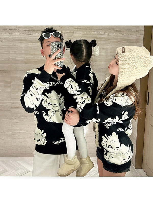 新款龙年毛衣男亲子装情侣款打底衫过年喜庆长袖保暖针织衫男