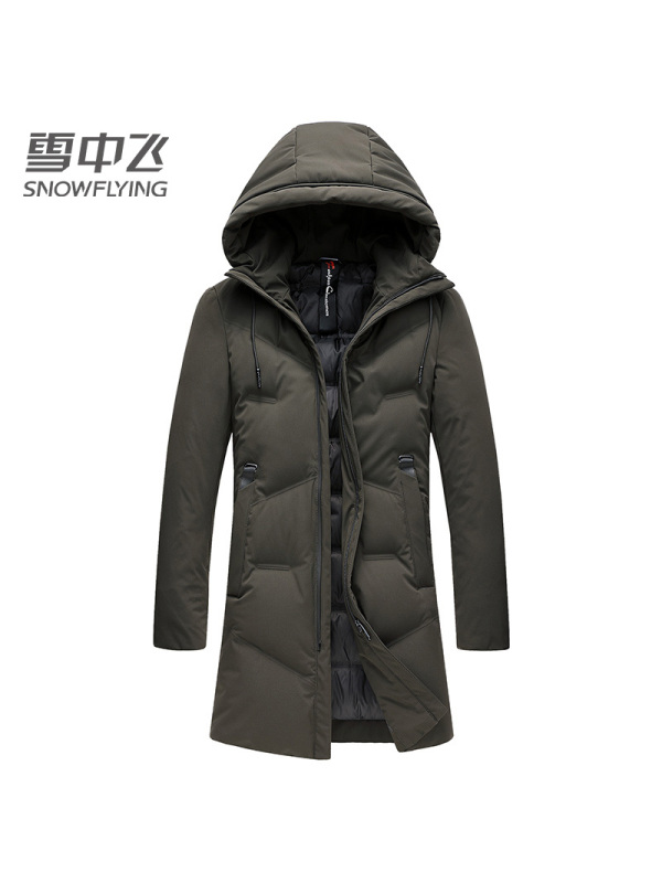 雪中飞冬新款加厚连帽羽绒服中长款商务休闲保暖外套男