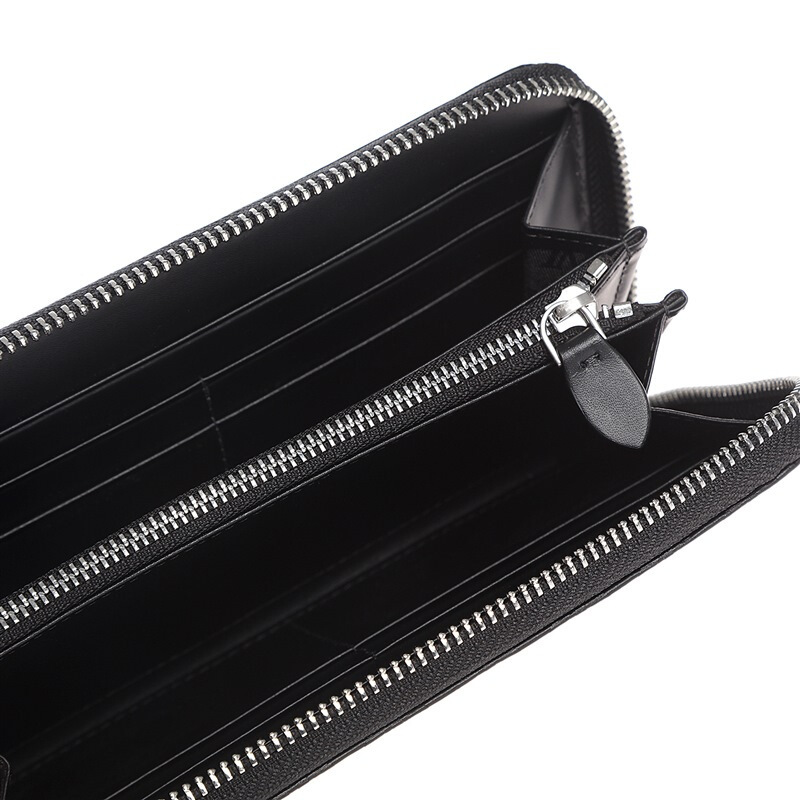 emporio armani 阿玛尼男士黑色logo浮纹牛皮拉链长款钱包yeme49yc043