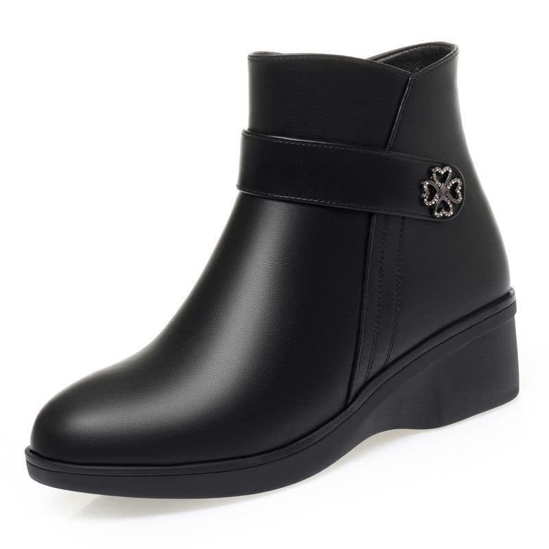 秋冬季新款妈妈棉鞋粗跟圆头大码坡跟短靴加绒保暖防滑中老年女靴图片