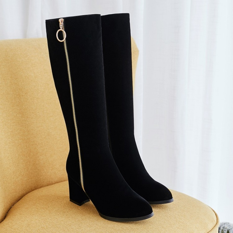 格瑞迪欧2018冬季女靴粗跟高筒骑士靴高跟侧拉链长靴机车靴女加绒不