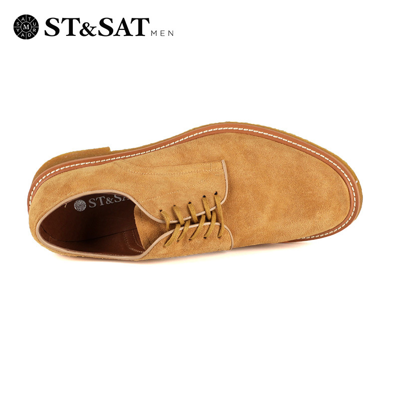 星期六(ST&SAT)男鞋牛反绒交叉系带圆头低跟方跟商务休闲皮鞋SS53129063