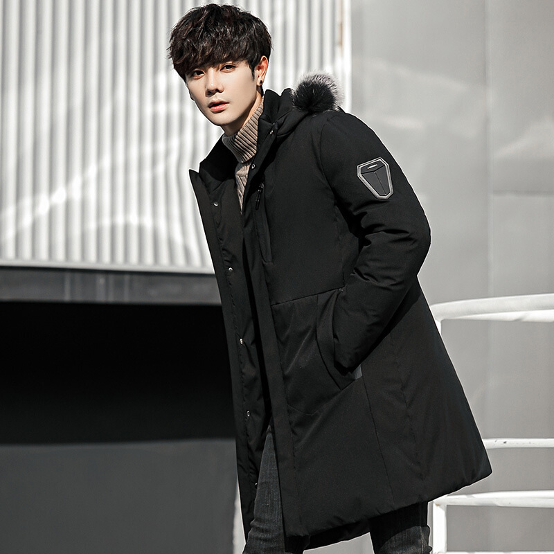 富贵鸟羽绒服男士韩版潮流外套时尚加厚连帽中长款羽绒服男
