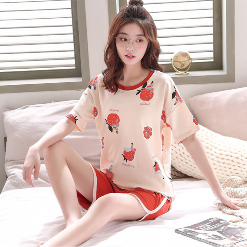 纯棉短袖韩版家居服可爱卡通夏季少女士短裤运动睡衣套装视频