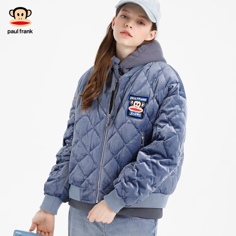 Paul Frank/大嘴猴秋冬羽绒服女宽松韩版假两件连帽大衣X图片