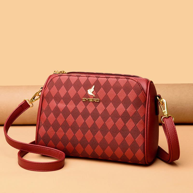 包包女包新款2026斜挎包女单肩包女时尚菱格印花小方包女图片