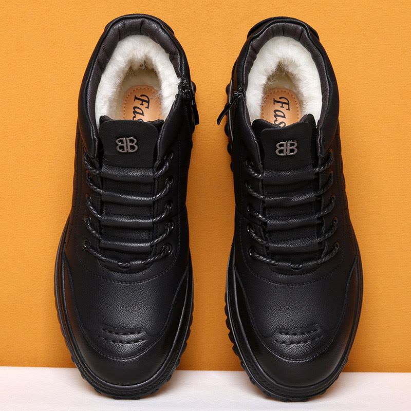 新款高帮棉鞋男士冬季真皮休闲鞋加绒防滑老人保暖爸爸拖鞋图片