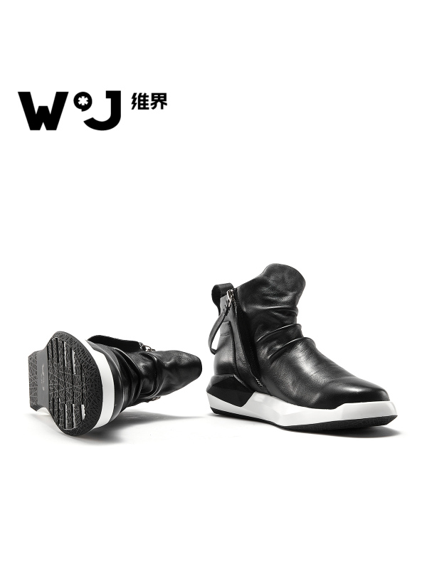 维界男鞋个性新款潮流高帮鞋增高时尚高帮板鞋真皮休闲短靴皮靴男