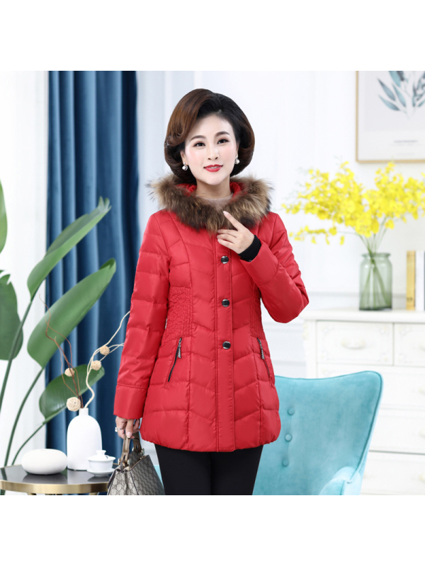 雪暖妈妈装羽绒服女装中长款修身中老年羽绒服连帽女装