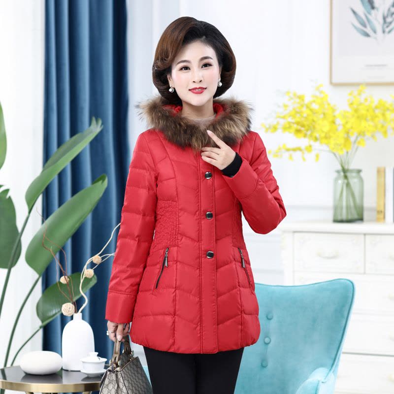 雪暖妈妈装羽绒服女装中长款修身中老年羽绒服连帽女装图片