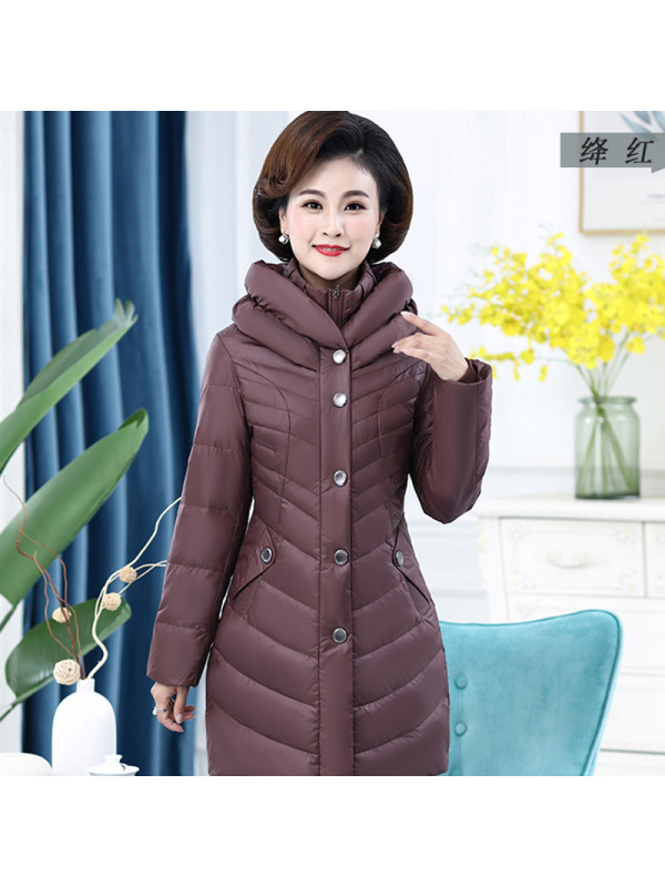 雪暖中年女士羽绒服女中长款韩版修身新款妈妈装冬装外套