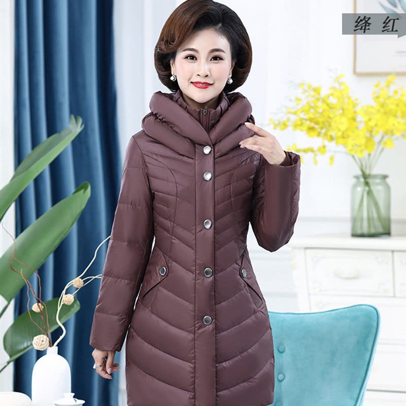 雪暖中年女士羽绒服女中长款韩版修身新款妈妈装冬装外套图片