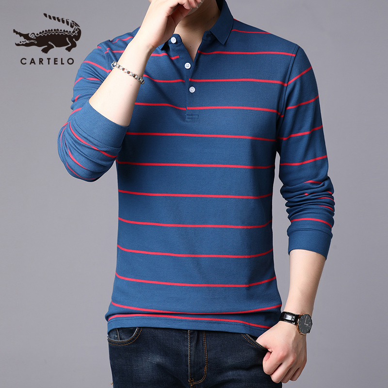 卡帝乐鳄鱼(CARTELO)秋季长袖T恤男士纯棉翻领青年polo衫男装全棉休闲上衣