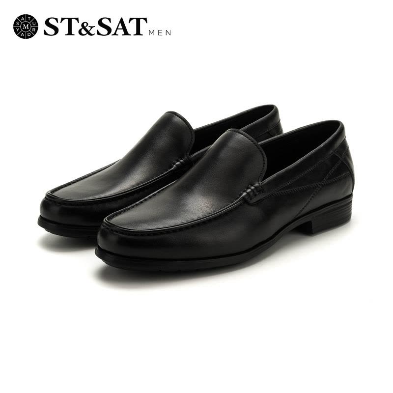 星期六(ST&SAT)男鞋牛皮革圆头低跟方跟商务休闲鞋SS81125415图片