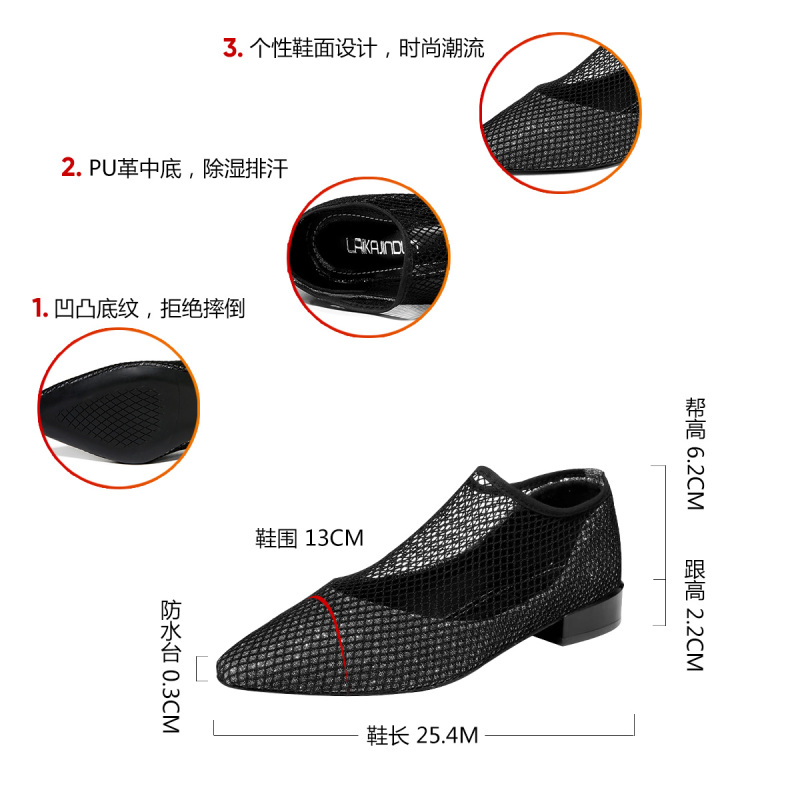 莱卡金顿LAIKAJINDUN新款简约尖头粗跟浅口套脚百搭单鞋上班休闲女鞋