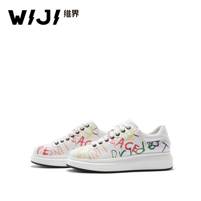 WIJI女鞋2018春季新款韩版时尚潮流板鞋深口厚底系带蝴蝶休闲单鞋图片