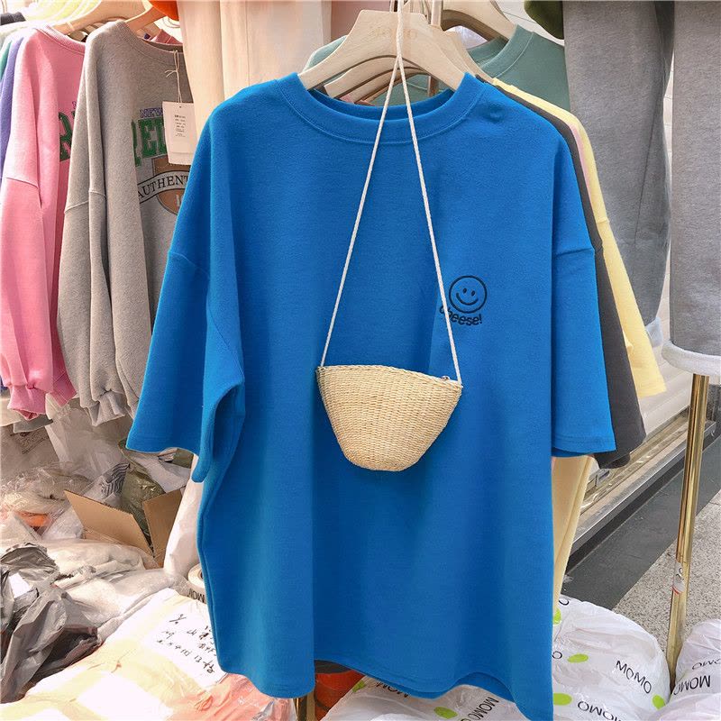 笑脸刺绣夏季韩版新款短袖T恤女宽松打底衫上衣韩国女装图片