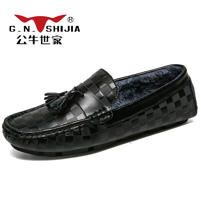 公牛世家(G.N.Shi Jia)男士真皮休闲鞋低帮商务皮鞋套脚豆豆鞋GN8004