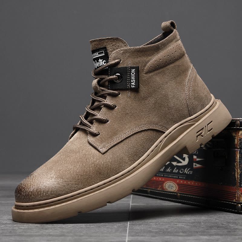 秋冬季马丁靴男中帮真皮休闲工装靴潮流英伦加绒保暖沙漠男靴图片