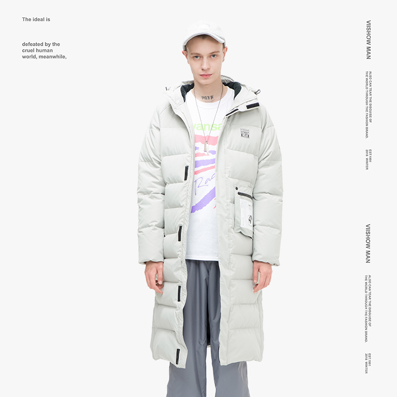 viishow冬季羽绒服男韩版中长款连帽男士羽绒衣保暖情侣