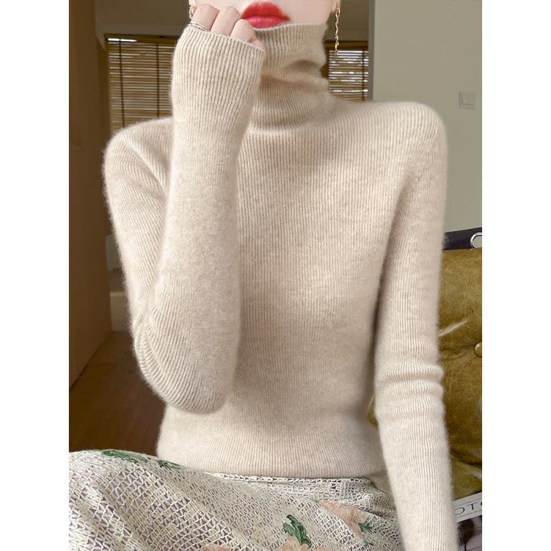 秋冬新款堆堆高领针织衫女洋气套头纯色毛衣修身打底衫图片