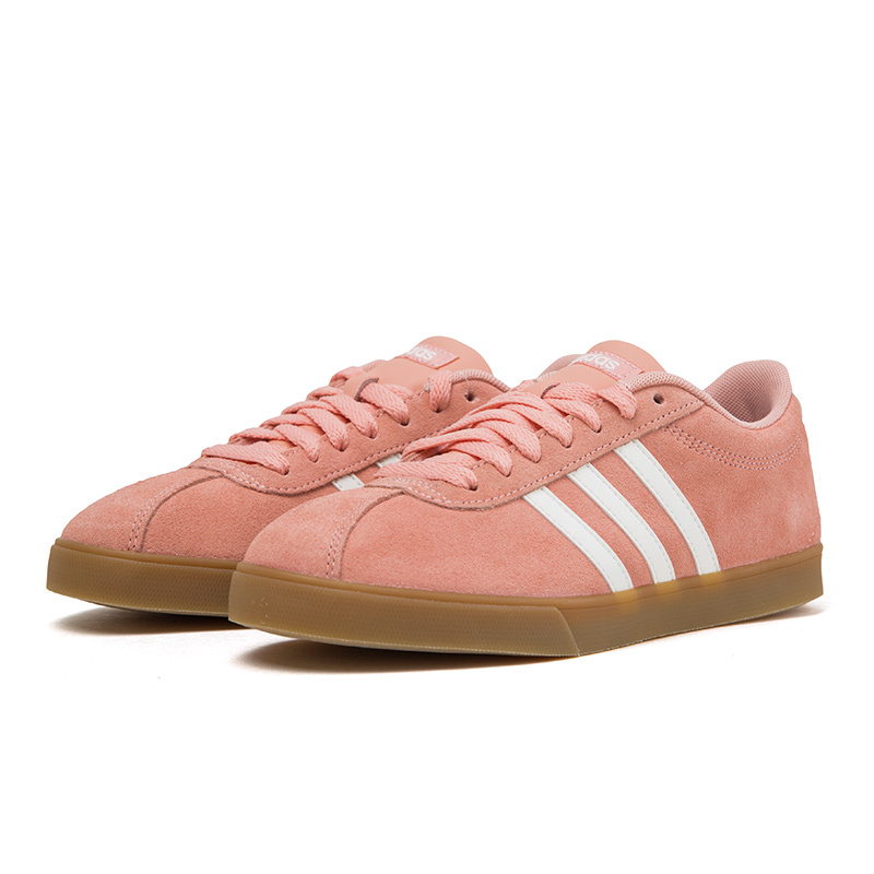 adidas阿迪达斯 courtset 女子低帮绒面休闲鞋 三道杠轻便缓冲运动鞋