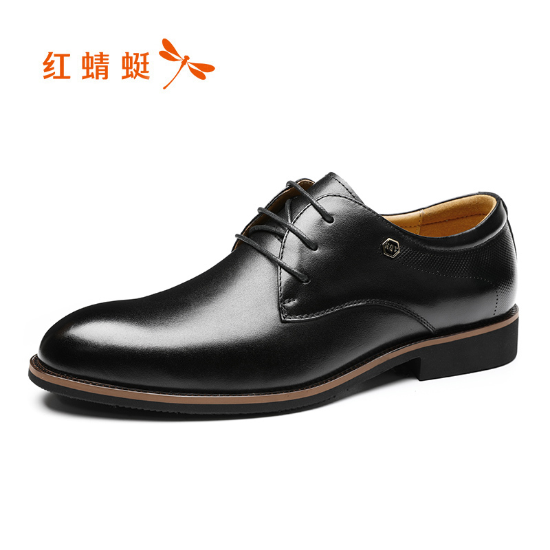 红蜻蜓男鞋春季2020新款真皮英伦系带德比婚鞋男商务正装休闲皮鞋