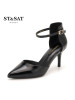 St&Sat/星期六尖头一字式扣带中空细高跟单鞋SS81114643